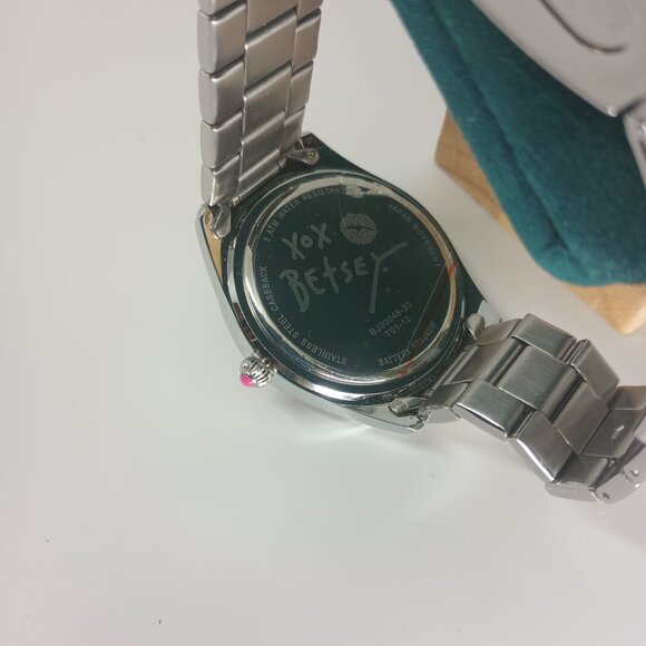 Betsy Johnson Silver Watch with beautiful Pink Crystal bezel. - Picture 2 of 4